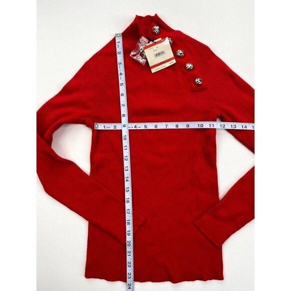 Anne Klein Sweater Top XS Red Mock Buttons - Picture 3 of 8